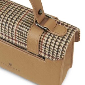 Harris Tweed Clutch, The Leather Medium Satchel, Islander, Beige Dogtooth