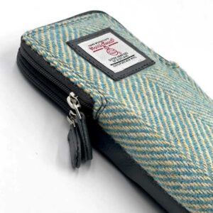Harris Tweed Double Glasses Sleeve in Turquoise Herringbone