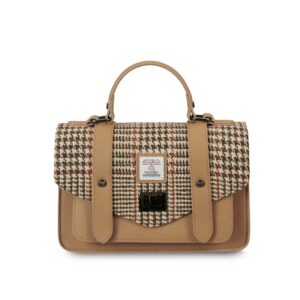 Harris Tweed Clutch, The Leather Medium Satchel, Islander, Beige Dogtooth