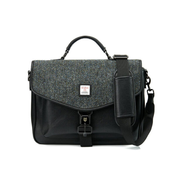 Harris Tweed The Laptop Satchel, Black Grey Herringbone