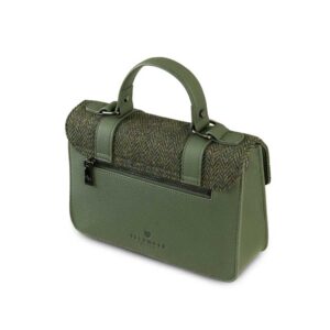 Harris Tweed Clutch, The Leather Medium Satchel, Islander, Dark Green Herringbone