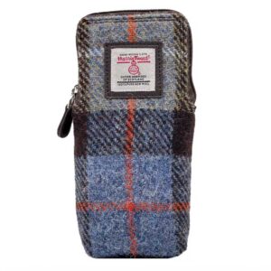 Harris Tweed Double Glasses Sleeve in Blue/Brown Check