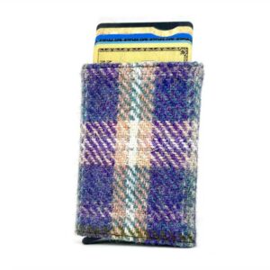 Harris Tweed Pop Up Card Holder In Green/Purple Plaid