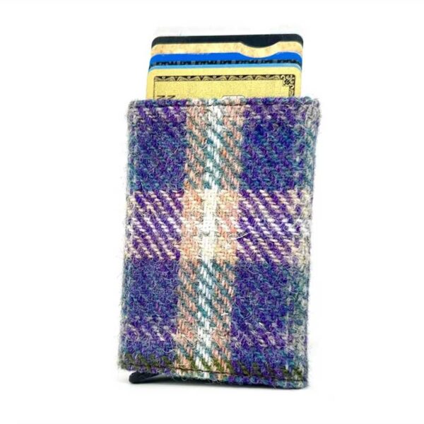 Harris Tweed Pop Up Card Holder In Green/Purple Plaid