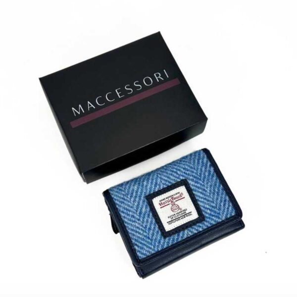 Harris Tweed Trifold Purse In Sky Blue