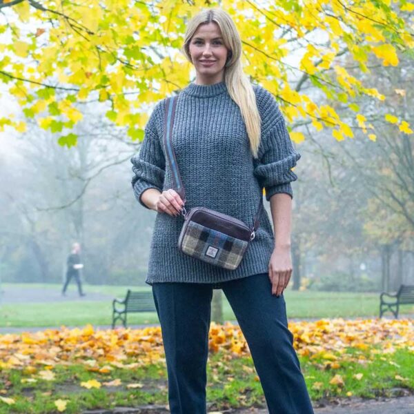 Harris Tweed Camera Bag In Blue/Brown Check