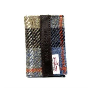 Harris Tweed Pop Up Card Holder In Blue/Brown Check