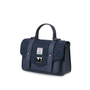 Harris Tweed Clutch, The Leather Medium Satchel, Islander, Navy Overcheck