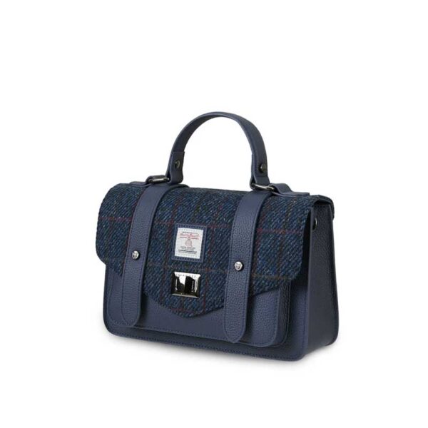 Harris Tweed Clutch, The Leather Medium Satchel, Islander, Navy Overcheck