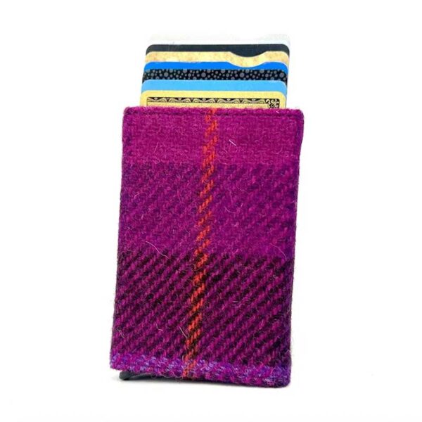 Harris Tweed Pop Up Card Holder In Purple Check