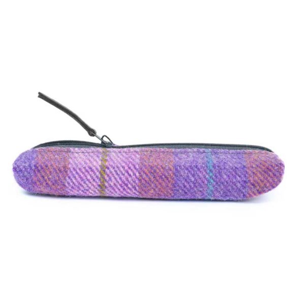 Harris Tweed Highland Range Slim Pencil Case Pink Lavender Plaid