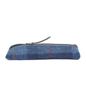 Harris Tweed Highland Range Slim Pencil Case Navy Plaid
