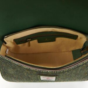 Harris Tweed Clutch, The Caithness, Islander, Dark Green Herringbone