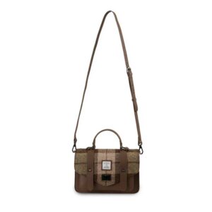 Harris Tweed Clutch, The Leather Medium Satchel, Islander, Chestnut Tartan