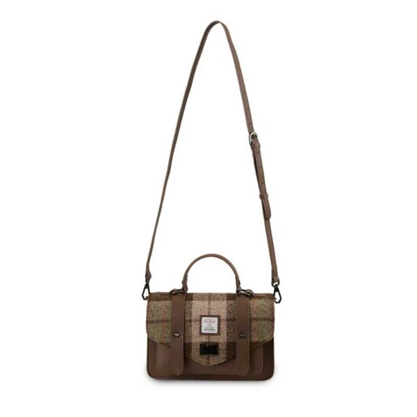 Harris Tweed Clutch, The Leather Medium Satchel, Islander, Chestnut Tartan