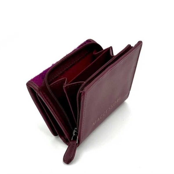 Harris Tweed Trifold Purse In Purple Check
