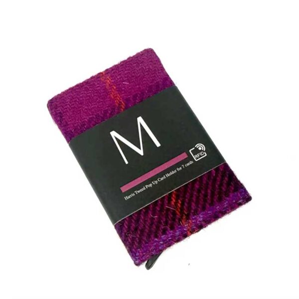 Harris Tweed Pop Up Card Holder In Purple Check