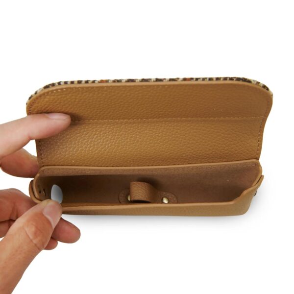 Harris Tweed Leather Glasses Case Beige Dogtooth