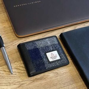 Harris Tweed Bifold Wallet In Blue Check
