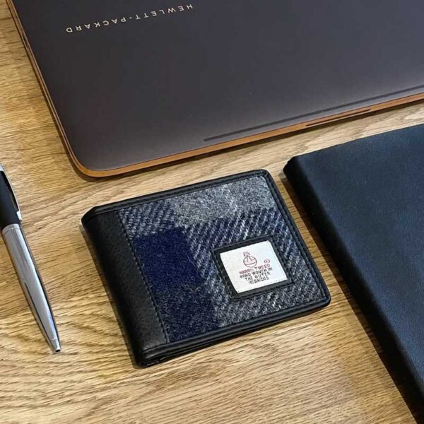 Harris Tweed Bifold Wallet In Blue Check