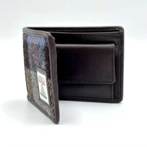 Harris Tweed Bifold Coin Wallet In Blue/Brown Check