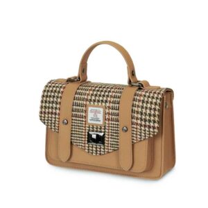 Harris Tweed Clutch, The Leather Medium Satchel, Islander, Beige Dogtooth