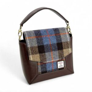 Harris Tweed Highland Messenger Bag In Blue/Brown Check