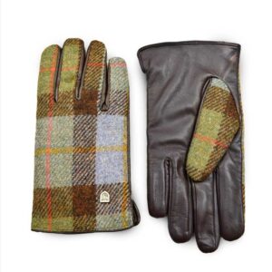 Men's Harris Tweed Gloves In Chestnut-Blue Tartan