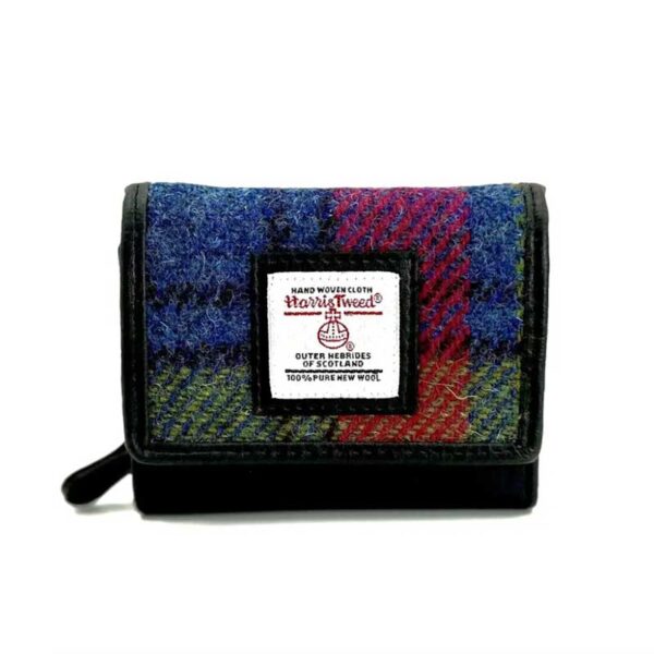Harris Tweed Trifold Purse In Blue/Pink Check