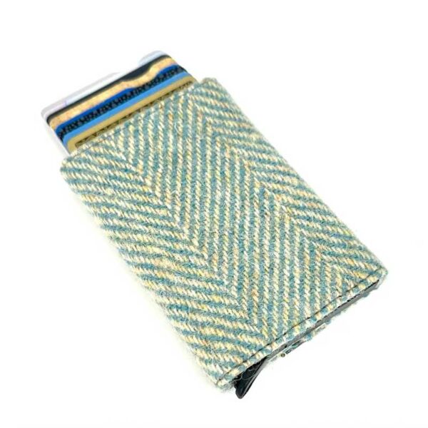 Harris Tweed Pop Up Card Holder In Turquoise Herringbone