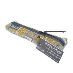Harris Tweed Highland Range Slim Pencil Case Mustard Plaid