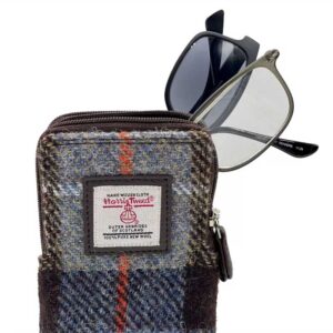 Harris Tweed Double Glasses Sleeve in Blue/Brown Check