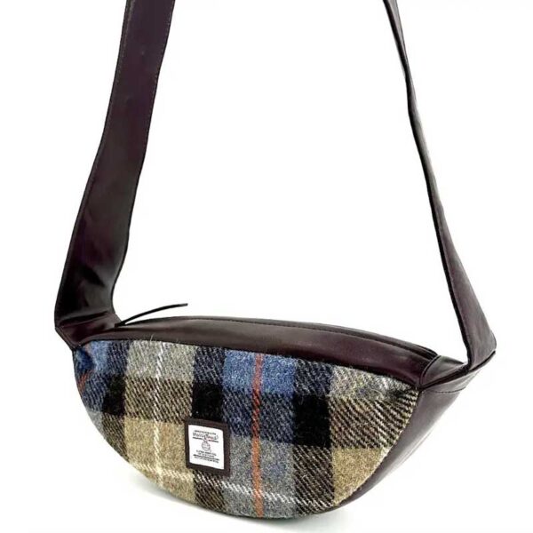 Harris Tweed Sling Bag In Blue/Brown Check