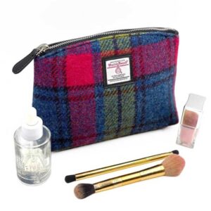 Harris Tweed Cosmetic Bag In Blue/Pink Check