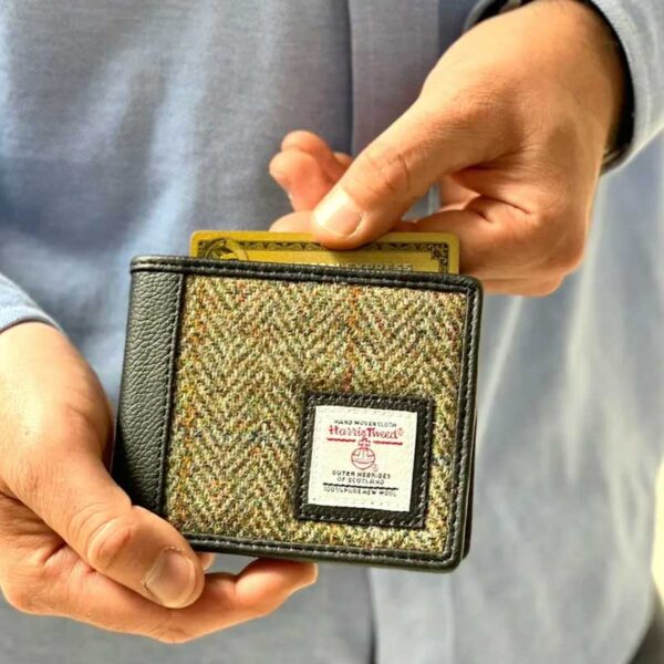 Harris Tweed Bifold Wallet In Country Green