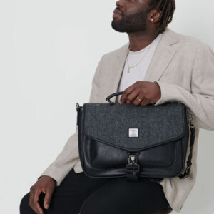 Harris Tweed The Laptop Satchel, Black Grey Herringbone
