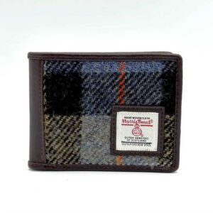 Harris Tweed Bifold Coin Wallet In Blue/Brown Check