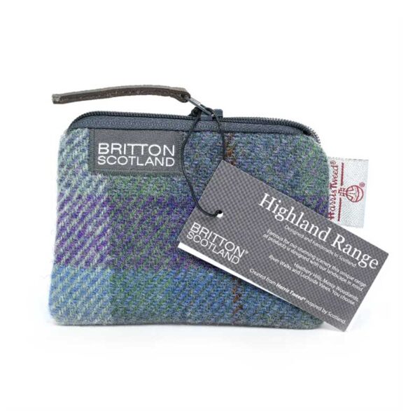 Harris Tweed Highland Card Purse Blue Green Plaid
