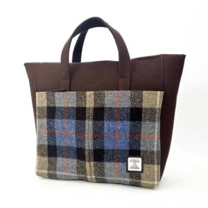 Harris Tweed Travel Messenger Bag In Blue/Brown Check