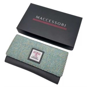 Harris Tweed Ladies Envelope Purse In Turquoise Herringbone