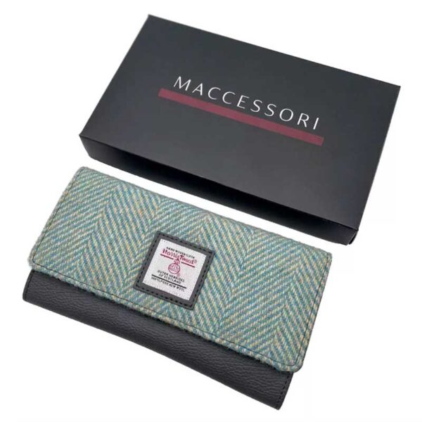Harris Tweed Ladies Envelope Purse In Turquoise Herringbone