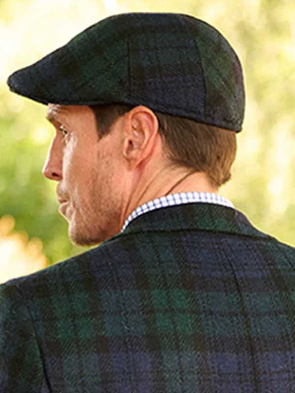 Harris Tweed Flat Cap "Henry" In Black Watch
