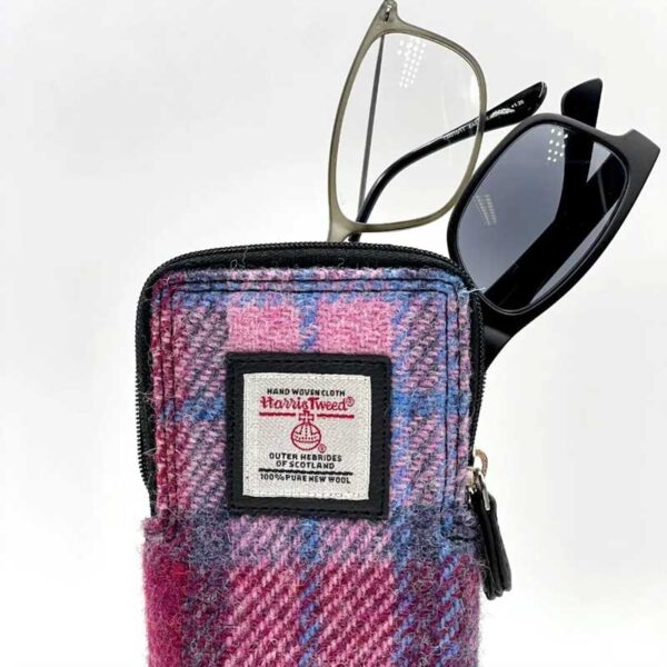 Harris Tweed Double Glasses Sleeve in Pastel Pink