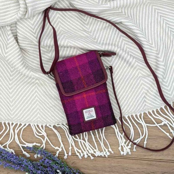 Harris Tweed Mini Crossbody Bag in Purple Check