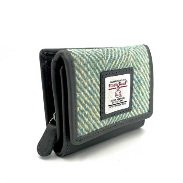 Harris Tweed Trifold Purse In Turquoise Herringbone