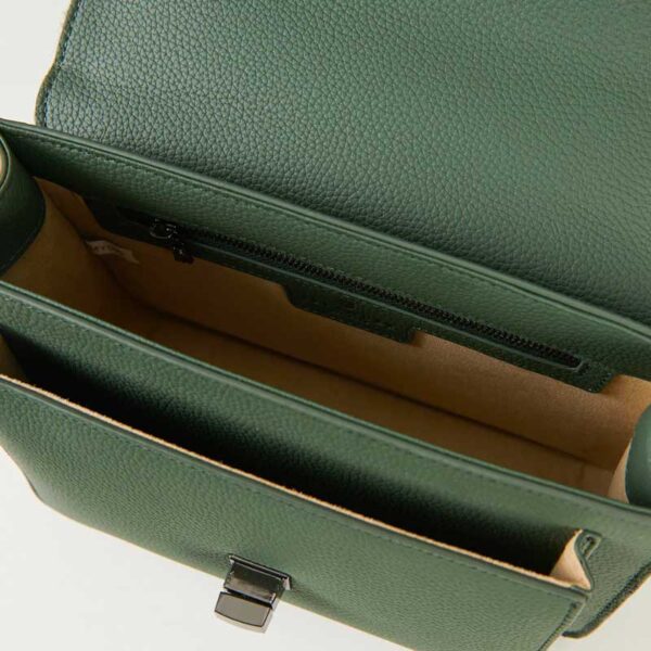 Harris Tweed Clutch, The Leather Medium Satchel, Islander, Dark Green Herringbone