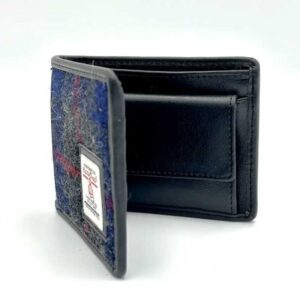 Harris Tweed Bifold Coin Wallet In Blue Check