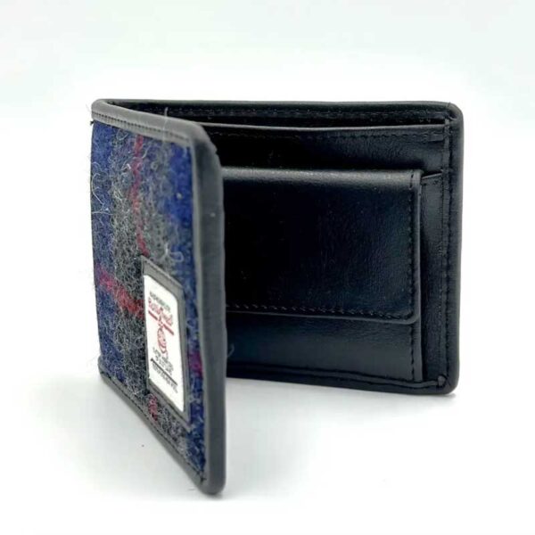 Harris Tweed Bifold Coin Wallet In Blue Check