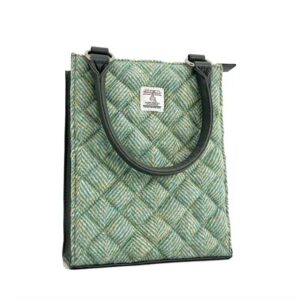 Harris Tweed Quilt Mini Tote Bag In Turquoise Herringbone