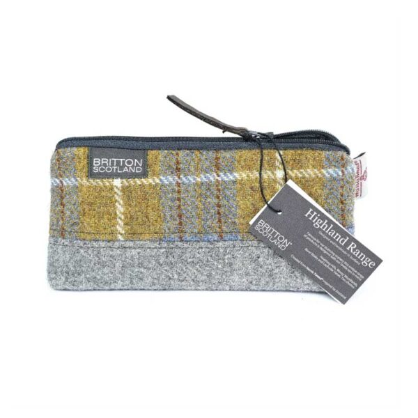 Harris Tweed Highland Range Cosmetic Bag Mustard Plaid